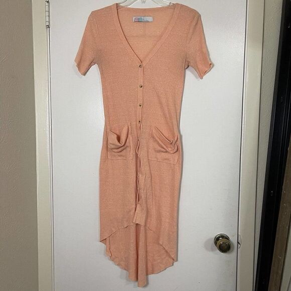 Free People FP beach button down pink peach ribbed dress size Small - Picture 1 of 6